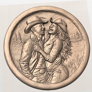 Western Couple 3D Relief STL view 2