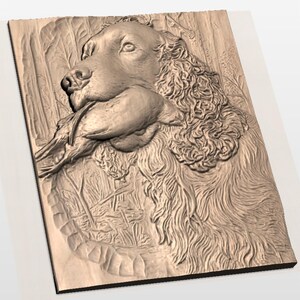 Hunting Dog With Duck 3D Relief STL view 3