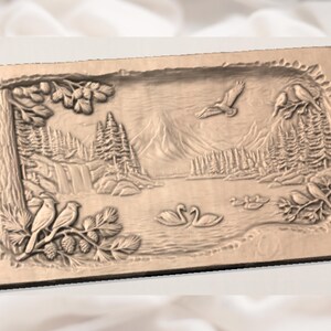 Wildlife Mountain Lake Bas Relief STL view 2