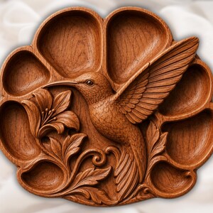 Serviertablett mit Kolibri-Motiv (STL-Datei für CNC-Fräse) | 3D-Reliefmodell aus Holz | Schnitzdesign für Serviertablett aus Holz | Küchendekoration Bild 11