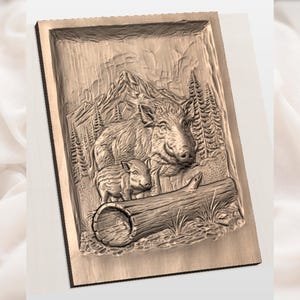 Wild Boar & Piglet 3D Relief STL view 2