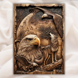 Eagle & Wolf 3D Relief STL view 1