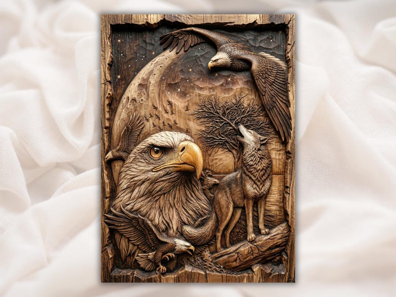 Eagle & Wolf 3D Relief STL
