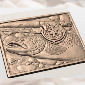 Trout Fishing 3D Relief STL File view 3