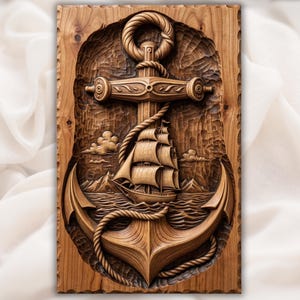 Nautical Anchor Ship 3D Relief STL for CNC Router view 1