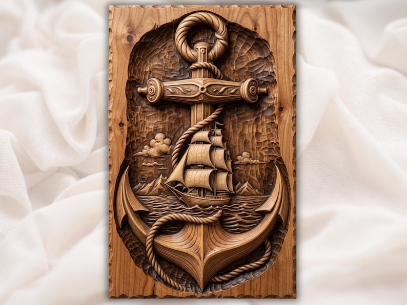 Nautical Anchor Ship 3D Relief STL for CNC Router