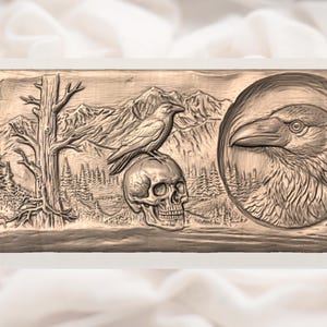 Raven Skull Relief STL view 2