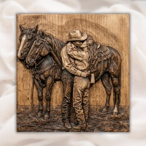 Cowboy Couple Kissing 3D Relief STL view 1