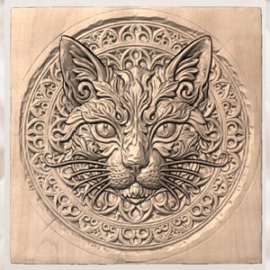 Cat Mandala 3D Relief STL view 3