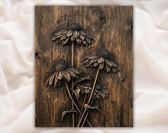 Wildflower 3D Relief STL | CNC Router Wood Carving File | Botanical Floral Wall Art Panel | Rustic Farmhouse Decor