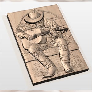 Cowboy Guitar Player 3D Relief STL view 2