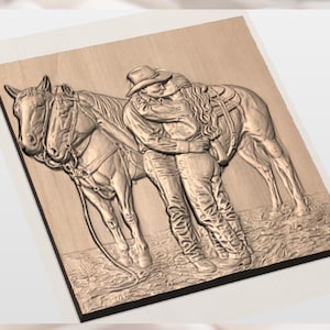 Cowboy Couple Kissing 3D Relief STL view 3
