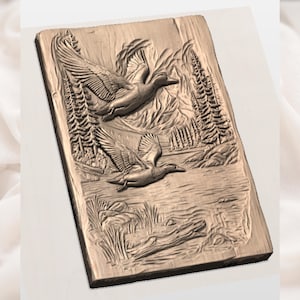 Flying Ducks Lake Scene 3D Relief STL view 2
