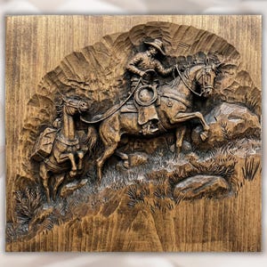 Cowboy Horse Riding 3D Relief STL File view 1