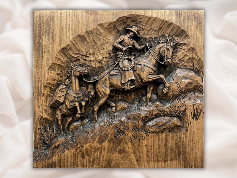 Cowboy Horse Riding 3D Relief STL File