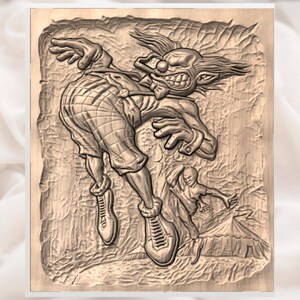 Funny Clown Kicked Out of Circus 3D Relief STL view 3