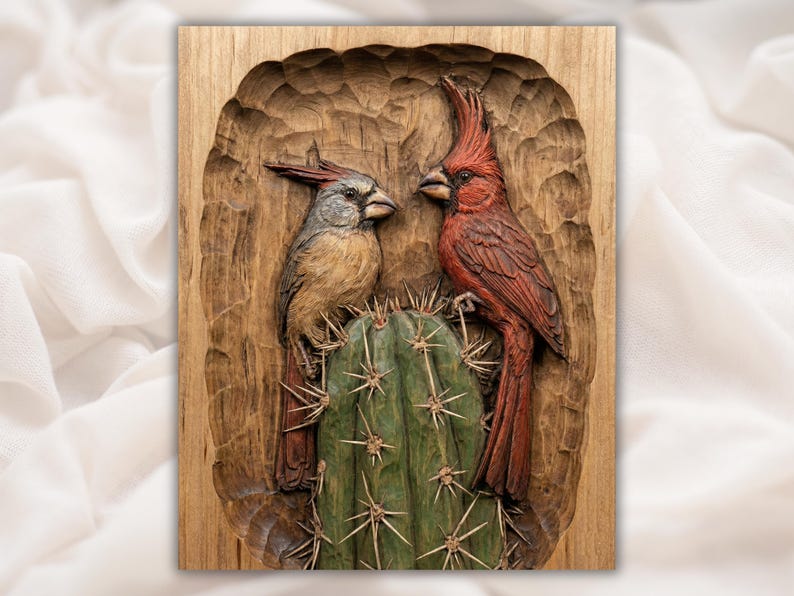 Cardinal Birds Wood Carving STL File