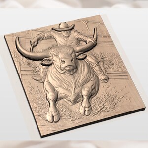 Rodeo Bull Rider 3D Relief STL view 2