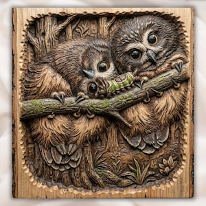 Cute Owls 3D STL Relief Panel view 1