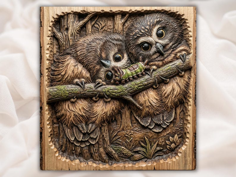 Cute Owls 3D STL Relief Panel