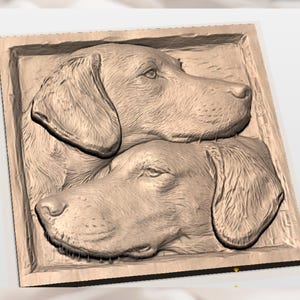 Double Hunting Dog Portrait 3D Relief STL view 2