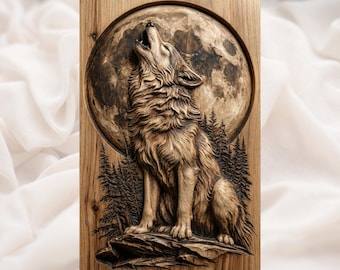 Howling Wolf Moon Dreamcatcher 3D Relief STL | Spirit Animal Wood Carving | CNC Router Wall Art Panel | Native-Inspired Lone Wolf Decor