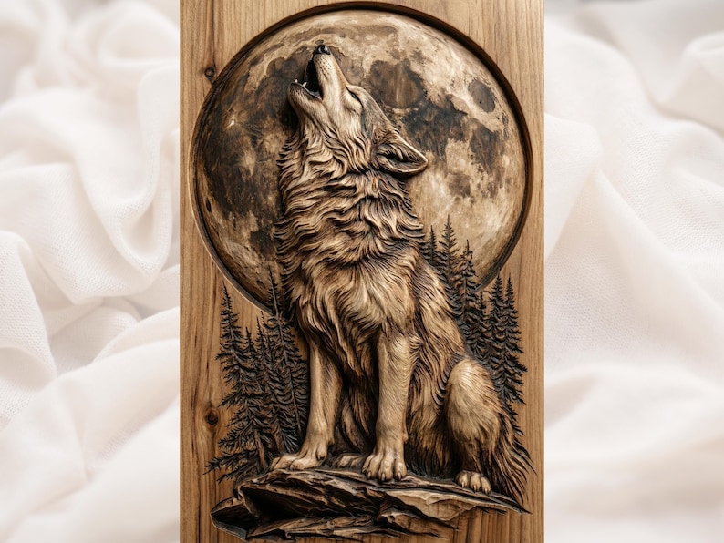 Howling Wolf Moon 3D Relief STL
