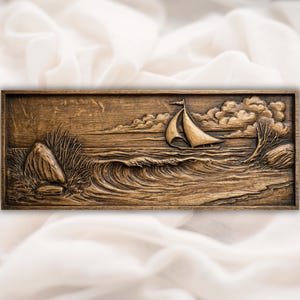Sailboat Ocean Waves STL Relief view 1