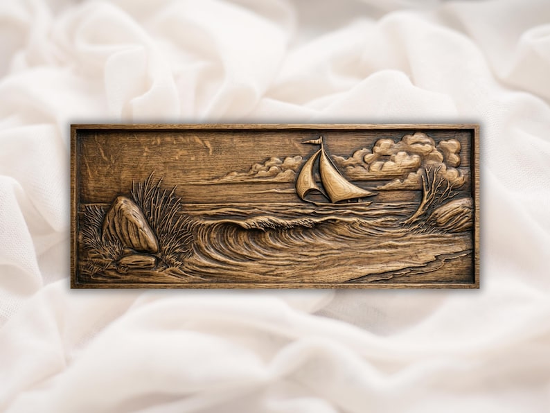 Sailboat Ocean Waves STL Relief