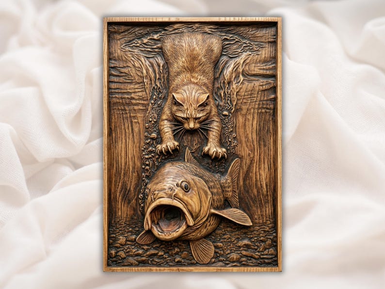 Cat Fishing 3D Relief STL