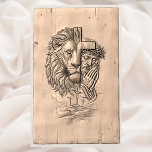 Lion & Praying Jesus Cross 3D Relief STL view 3