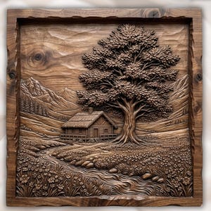 Cabin Mountain Landscape 3D Relief STL for CNC Router view 1
