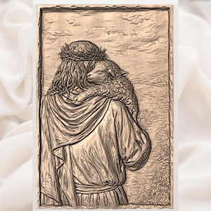 Jesus Carrying Lamb 3D Relief STL view 3