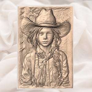 Cowgirl Girl Portrait 3D Relief STL File view 2