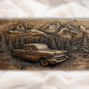 Classic Car Mountain 3D Relief STL view 1