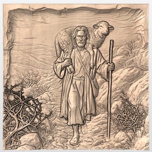 Good Shepherd Carrying Lamb 3D Relief STL view 3