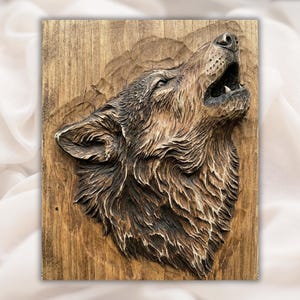 Howling Wolf 3D Relief STL File view 1