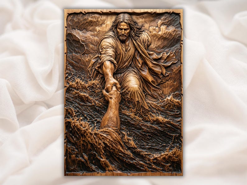 Jesus Saves Peter 3D Relief STL