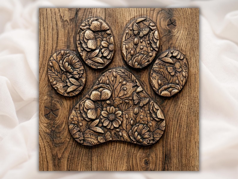 Floral Paw Print 3D Relief STL File