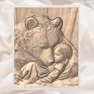 Girl & Bear 3D Relief STL view 2