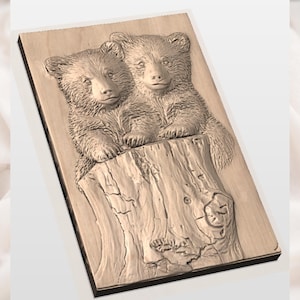 Cute Bear Cubs 3D Relief STL view 3