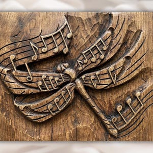 Music Dragonfly 3D Relief STL File view 1