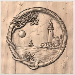 Lighthouse Coastal Scene 3D Relief STL File view 3