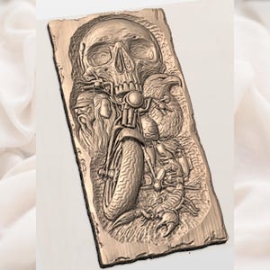 Biker Skull Motorcycle 3D Relief STL view 2