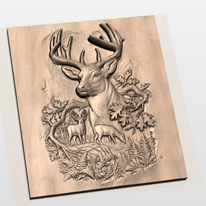 Whitetail Deer Buck 3D Relief STL view 2