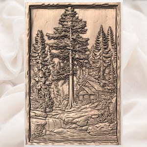 Forest Cabin Landscape 3D Relief STL view 3