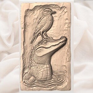 Alligator & Bird Relief STL view 3