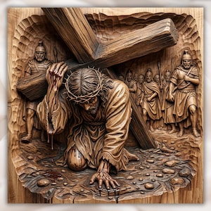 Jesus Carrying Cross Relief STL view 1