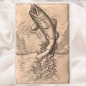 Jumping Trout Fish 3D Relief STL view 2
