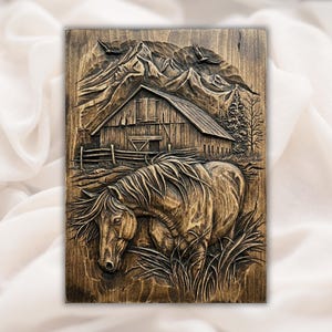 Rustic Horse Barn STL Relief view 1